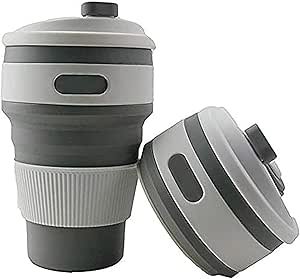 sakoraware bpa free food grade silicone collapsible portable tea coffee water thermos travel mug cup, heat insulated for hot and cold, foldable cup with lid, 350ml, random color