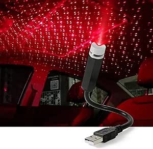 Teklemon LED Projector Lamp, Portable Roof Lamp with USB Interface Plug and Play, Starry Sky Lighting Pattern, Adjustable Night Light, Multiple Light Effects for Car/Home/Party (Red)