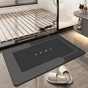 TOKLYUIE Super Absorbent Floor Mat, Quick-drying Bathroom Carpet, Simple Kitchen Door Mat, Machine Washable Large Living Room Carpet, Rubber Non-slip Bottom (50 x 80 cm, Rectangular Dark Gray)