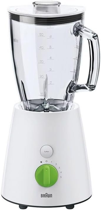 braun powerblend jug blender, 500w motor, 1.5l capacity, 4 blade system, adjustable speeds, grinder mill attachment, dishwasher safe parts, compact design in white – jb0115wh 2 years warranty braun powerblend jug blender, 500w motor, 1.5l capacity, 4 blade system, adjustable speeds, grinder mill attachment, dishwasher safe parts, compact design in white – jb0115wh 2 years warranty